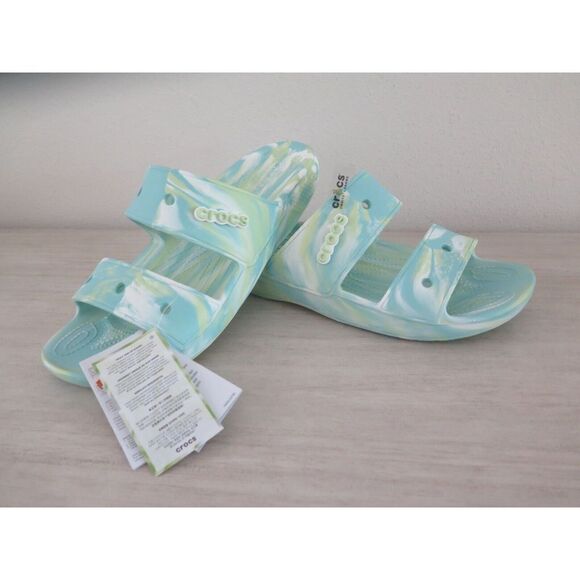 CROCS 207701-4SU Men's Sz 11 Blue/Green/White Classic Marbled Clog Sandal - Picture 1 of 5